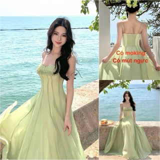 Đầm maxi hai dây matcha A95 (có mút) dáng dài xòe bồng đi du lịch hẹn hò dành cho nữ - Akara Closet Dress women xu hướng
