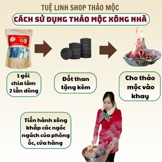 3 gói lớn thảo mộc xông nhà tẩy uế, xả phong long, xả xui Tuệ Linh (tặng than đốt và khay xông)