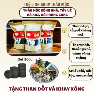 3 gói lớn thảo mộc xông nhà tẩy uế, xả phong long, xả xui Tuệ Linh (tặng than đốt và khay xông)