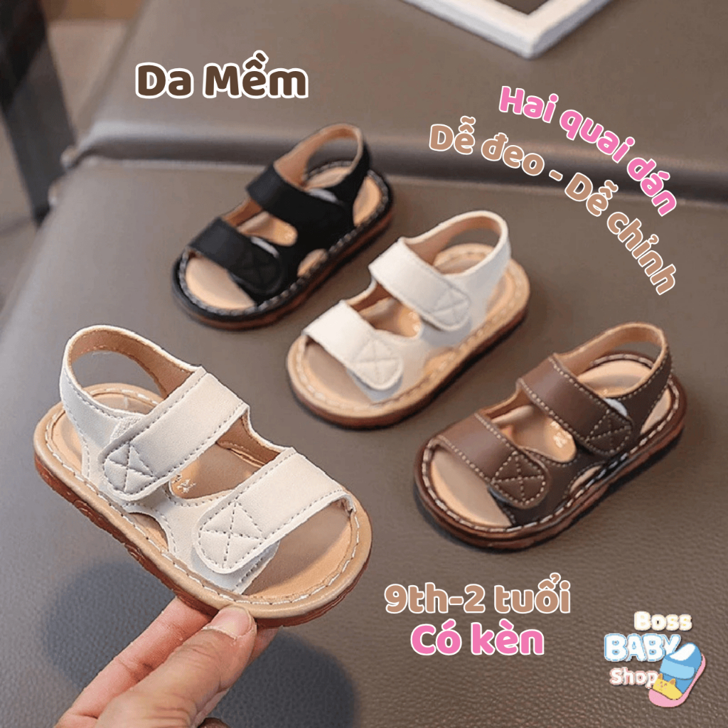 Dép Quai Tập Đi Cho Bé Trai 9 tháng - 2 Tuổi. Có Kèn, Quai Dán, Đế Chống Trơn. Da PU mềm (2501)