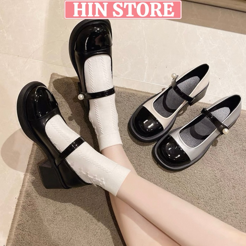 Giày lolita nữ đế cao 5cm quai dán đính ngọc đi chơi, đi học MS15