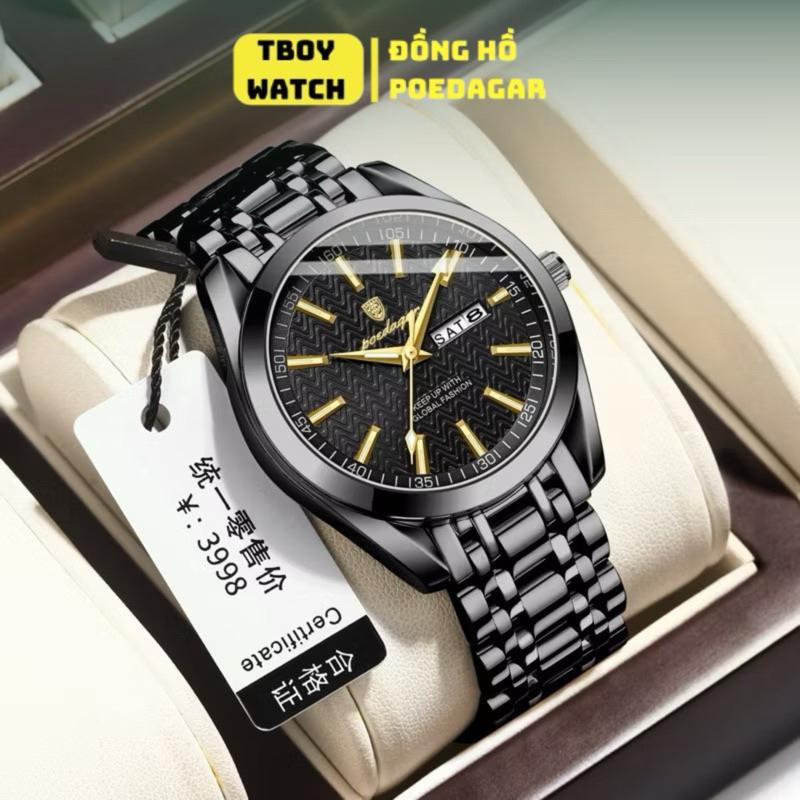Đồng hồ nam chính hãng Poedagar 962 Dây kim loại thép cao cấp chống rỉ phong cách nam giới trưởng thành phù hợp làm quà | BigBuy360 - bigbuy360.vn