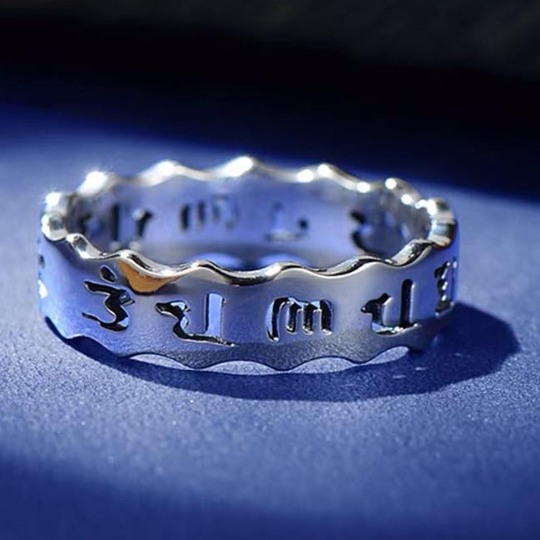 Nhẫn kinh phật khắc chú đại bi om mani, chất liệu bạc ta, Anchi jewelry