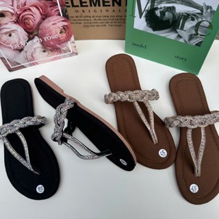 Dép nữ xỏ ngón đính đá charme đế xẹp thời trang