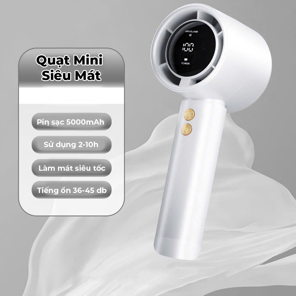 Quạt mini 5000mAh M2 di động cầm tay có thể sạc gió mạnh 100 tốc độ turbo phản lực màn hình hiển thị pin | BigBuy360 - bigbuy360.vn