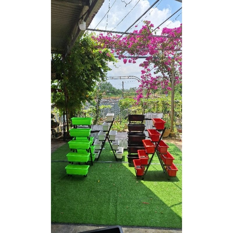 Kệ sắt 8 tầng và chậu chữ nhật D48 R20 C16 trồng hoa, trồng rau
