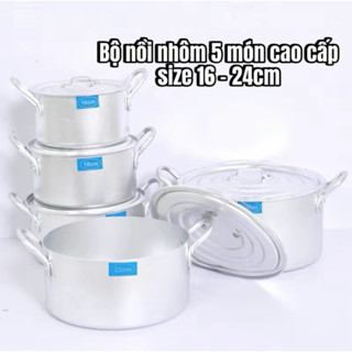 bộ 5 nồi nhôm tem xanh dày dặn sáng bóng