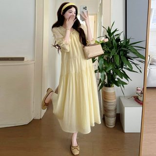 Đầm Bầu Voan Tơ Vàng Chanh Dáng Maxi Bay Nhẹ Chuẩn Style Ulzzang Hàn Quốc by Đầm Bầu Thỏ-PT664