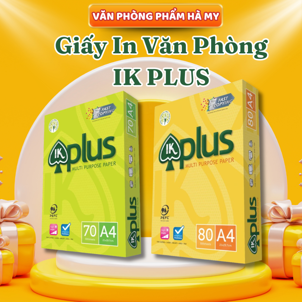 1 Ream 500 Tờ Giấy in văn phòng IK Plus 70gsm/80gsm Khổ A4