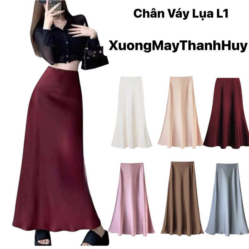 Chân Váy Lụa Dáng A Dài Chất Liệu Lụa Vân Mềm Mịn,Chân Váy Midi Lụa A Dáng Dài- CV lụa 489
