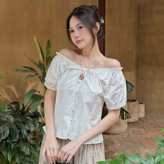 Áo Kiểu Trễ Vai Sơ Mi Nữ Viền Ren Tay Bồng Mùa Hè Noiree - NA508