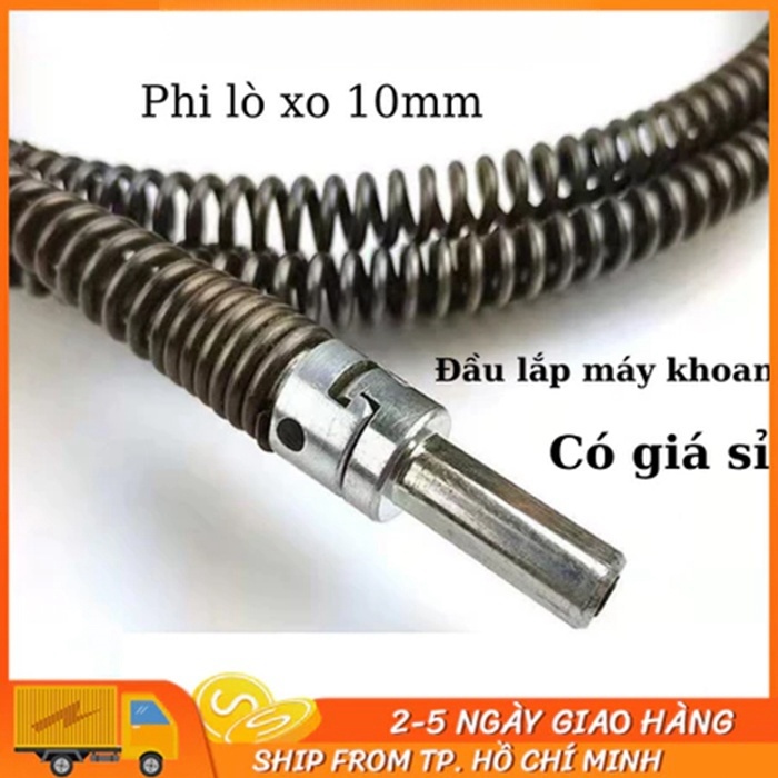 Dây thông tắc cống, thông bồn cầu lò xo INOX siêu bền từ 10m lắp cùng máy khoan đã có đầu nối MOGEE
