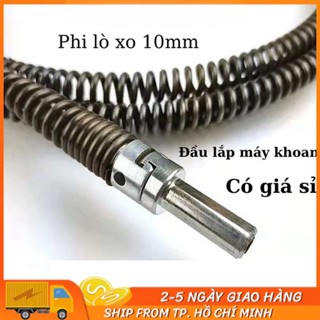 Dây thông tắc cống, thông bồn cầu lò xo INOX siêu bền từ 10m lắp cùng máy khoan đã có đầu nối MOGEE
