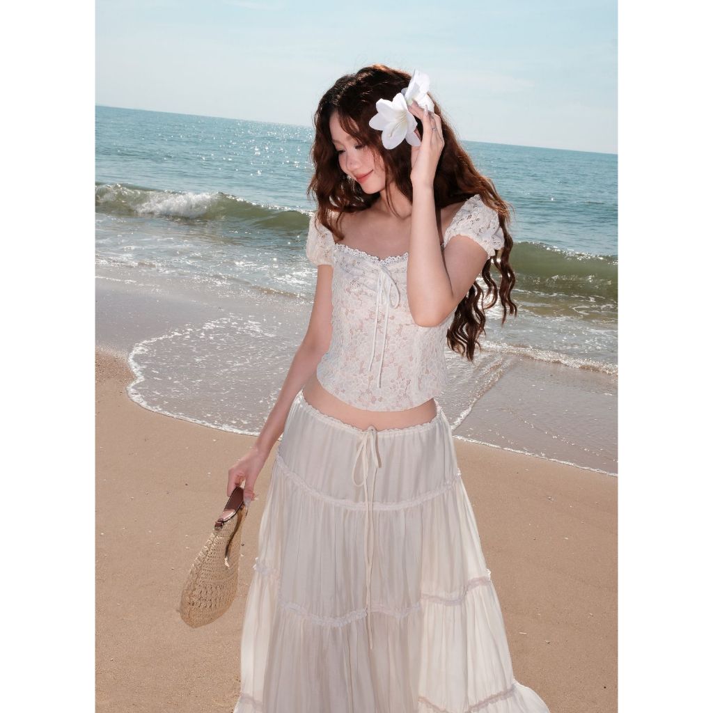 Chân Váy Maxi Bốn Tầng Rút Dây Eo La Boutique Freesize V027 | BigBuy360 - bigbuy360.vn