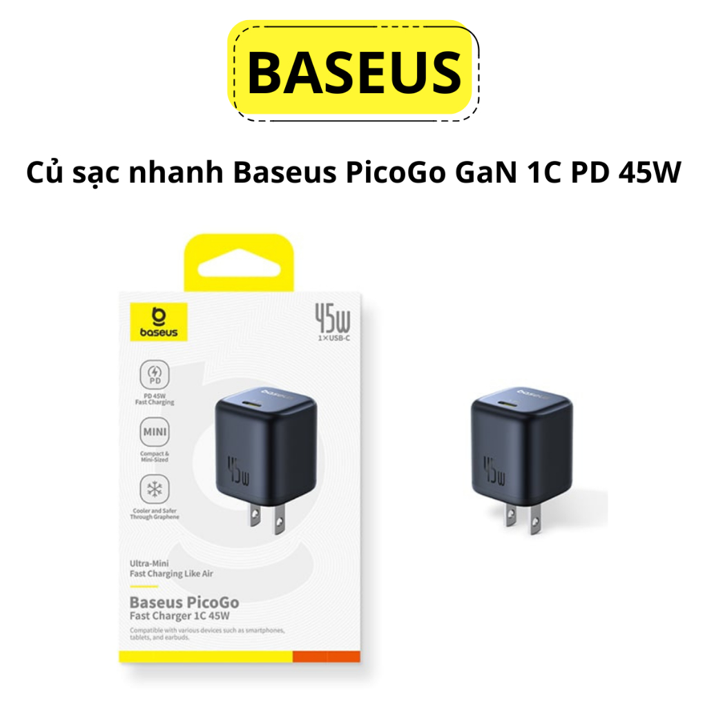 Củ sạc nhanh 1C PD 45W Baseus PicoGo GaN Fast Charger