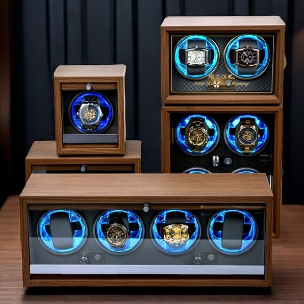 Hộp đồng hồ xoay cơ Tủ ngang lên cót cho chiếc đồng hồ cơ tự động đèn Led cùng 4 chế độ xoay
