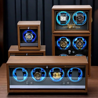 Hộp đồng hồ xoay cơ Tủ ngang lên cót cho chiếc đồng hồ cơ tự động đèn Led cùng 4 chế độ xoay