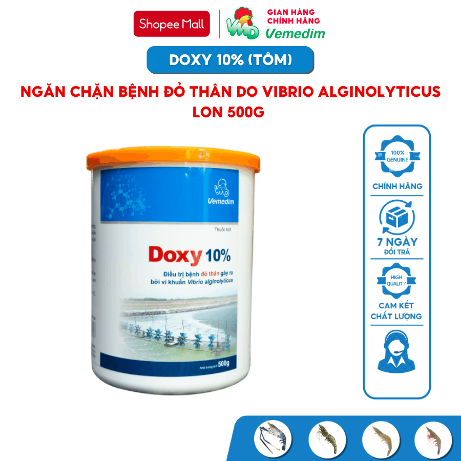 Vemedim Doxy 10% tôm - dùng cho tôm bị đỏ thân, lon 500g