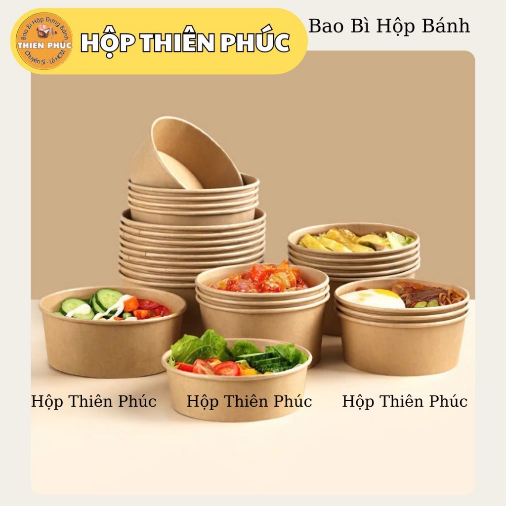 50 Tô giấy kraft nướng bánh bông lan - tô giấy đựng salad - tô giấy đựng thức ăn mang đi