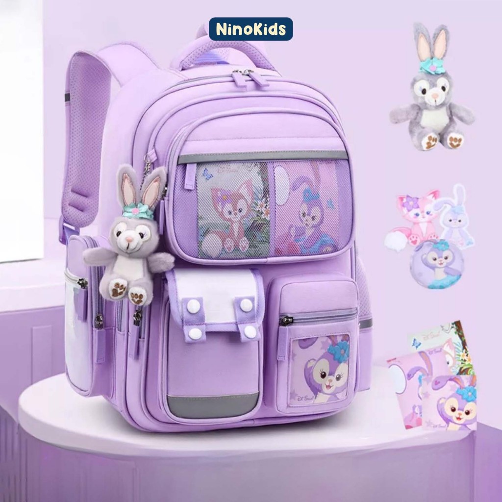 Balo đi học cho bé gái lớp 1-7, Ưu đãi tặng kèm phụ kiện gấu, stickers siêu đáng yêu cho bé, BLG15 N