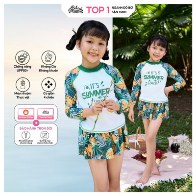 Đồ bơi áo tắm em bé BIKINI PASSPORT Hai mảnh váy áo tay lửng - Xanh lá - KD024_GN
