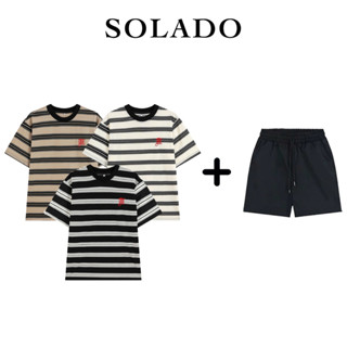 Bộ Quần áo Nam SOLADO Cổ Tròn Tay Ngắn, Thêu Logo, Chất Cotton Mềm Mại Quần Kaki Co Giãn Thoáng Mát AT06-QS03