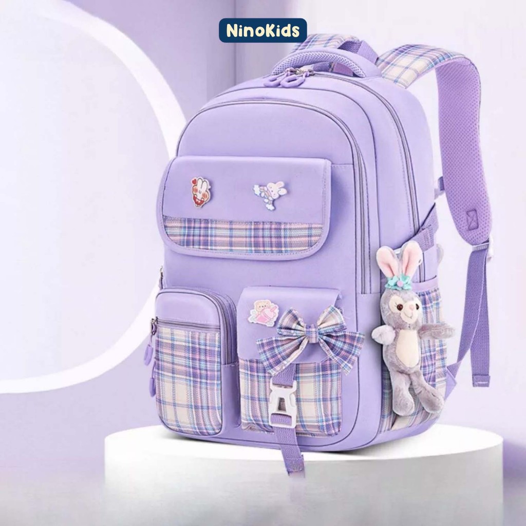 Balo đi học cho bé gái lớp 1 - 9, Tặng kèm móc khóa & sticker siêu đáng yêu, màu sắc xinh xắn,BLG24 