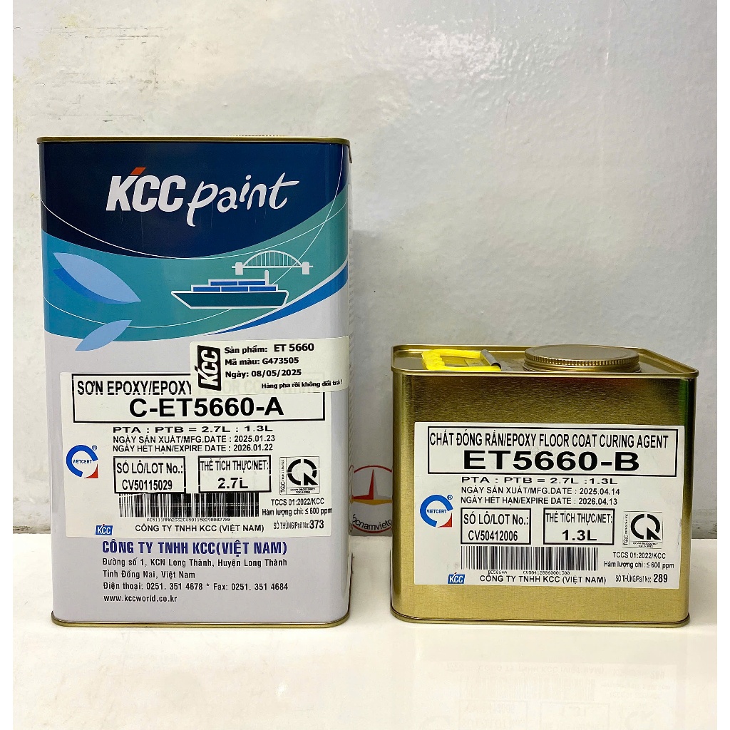 Sơn sàn bê tông epoxy KCC ET5660 Base C màu xanh G473505 _4L/Bộ