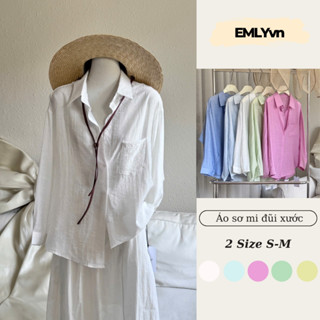 EMLYvn - Áo Sơ Mi Kiểu Nữ Vải Đũi Xước Mềm Mịn Ít Nhăn Fom Rộng, Áo Sơ Mi Đũi Nữ Màu Pastel Hàn Quốc