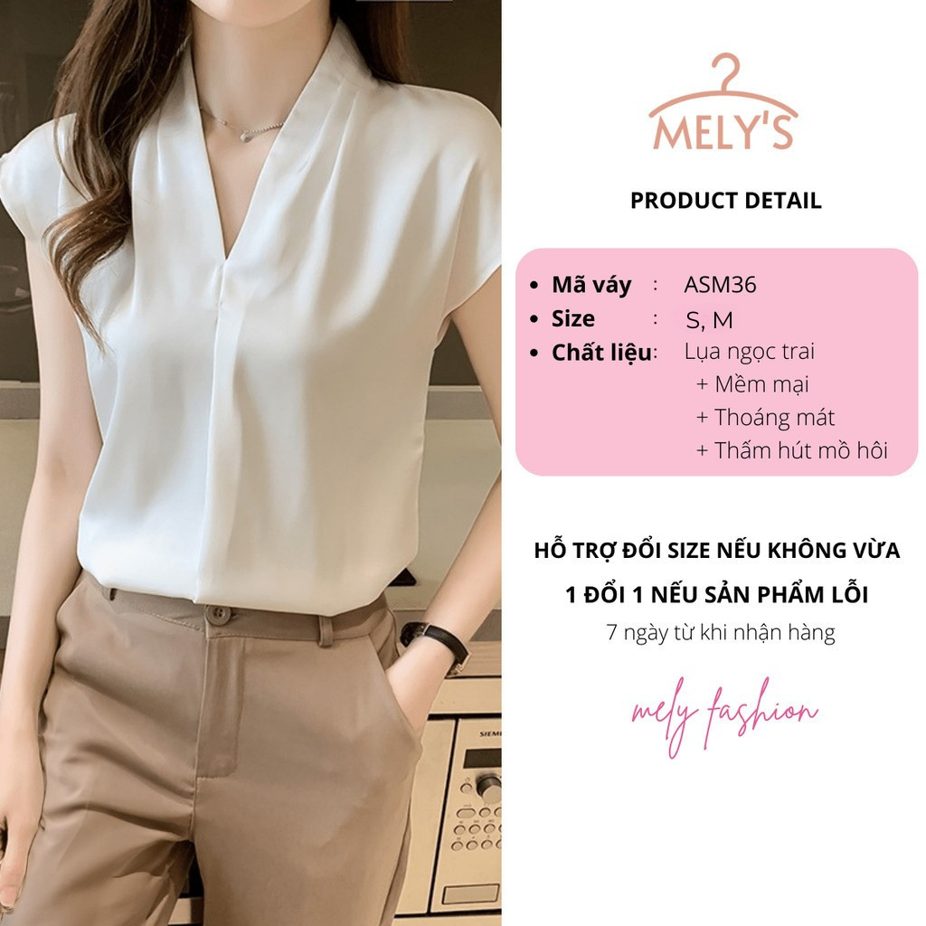 Áo sơ mi nữ công sở Mely Fashion cộc tay hến cổ V dáng rộng chất lụa ngọc trai cao cấp mềm mát phong cách Hàn Quốc ASM36 | BigBuy360 - bigbuy360.vn
