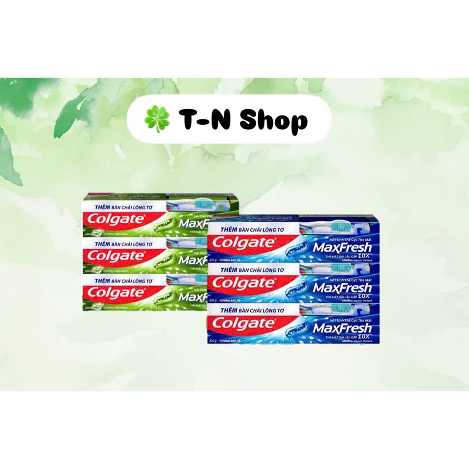  Bộ 3 Cây - Kem Đánh Răng Colgate Maxfresh + Bàn Chải Lông Tơ Vị Bạc Hà & Trà Xanh Thơm Mát 225g 
