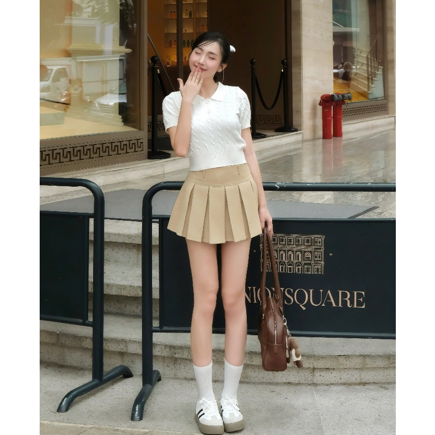 Chân váy xếp ly ngắn form xòe chất kaki hàn cạp cao tôn dáng xếp li to basic thiết kế CV32 DELIZ | BigBuy360 - bigbuy360.vn