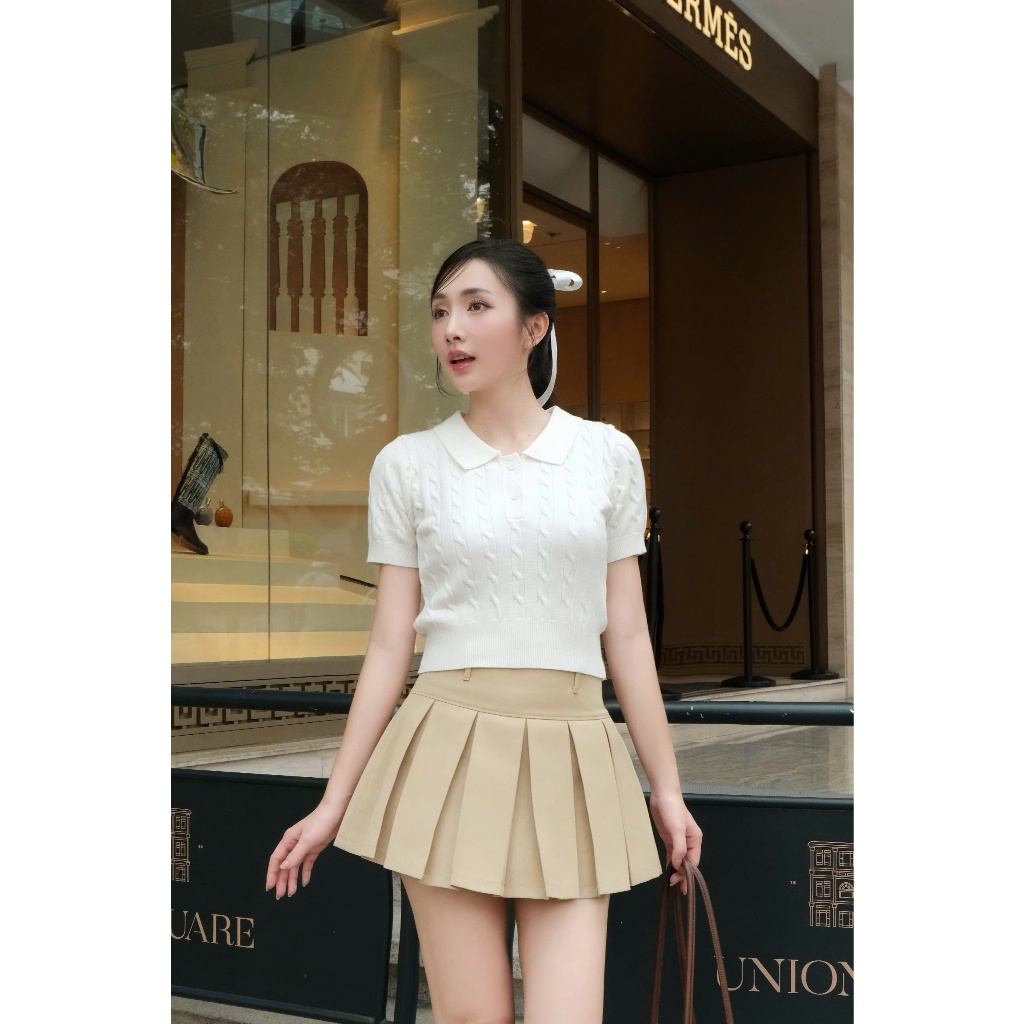 Chân váy xếp ly ngắn form xòe chất kaki hàn cạp cao tôn dáng xếp li to basic thiết kế CV32 DELIZ | BigBuy360 - bigbuy360.vn