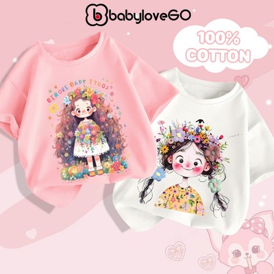 Áo thun cho bé gái BabyloveGO áo phông cộc tay cổ tròn siêu xinh chất cotton mềm nhẹ thoáng mát cho bé 1-10 tuổi