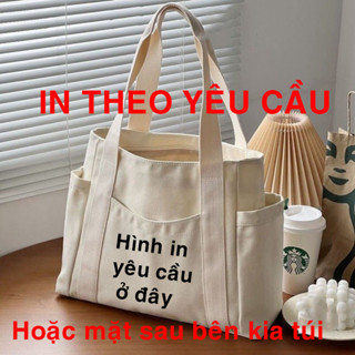 Túi Tote Có Khóa IN THEO YÊU CẦU - vải canvas kéo khóa đa chức năng túi xách vải có túi phụ (khách gửi hình in yêu cầu)