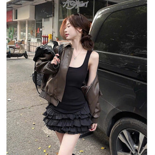 Váy 2 dây hè, Đầm cổ vuông mix chân váy xòe tầng đám may phong cách Hàn Châu Đại Lục Linzi