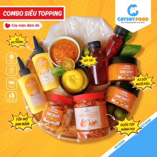 Bánh tráng phơi sương CATSKY FOOD combo bánh tráng sốt muối béo đồ ăn vặt tiện lợi - COMBO SIÊU TOPPING