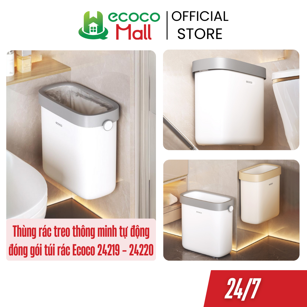 Thùng rác treo tường thông minh ECOCO 7L và 11L tự động đóng gói không khoan vít thế hệ mới, Thùng đ