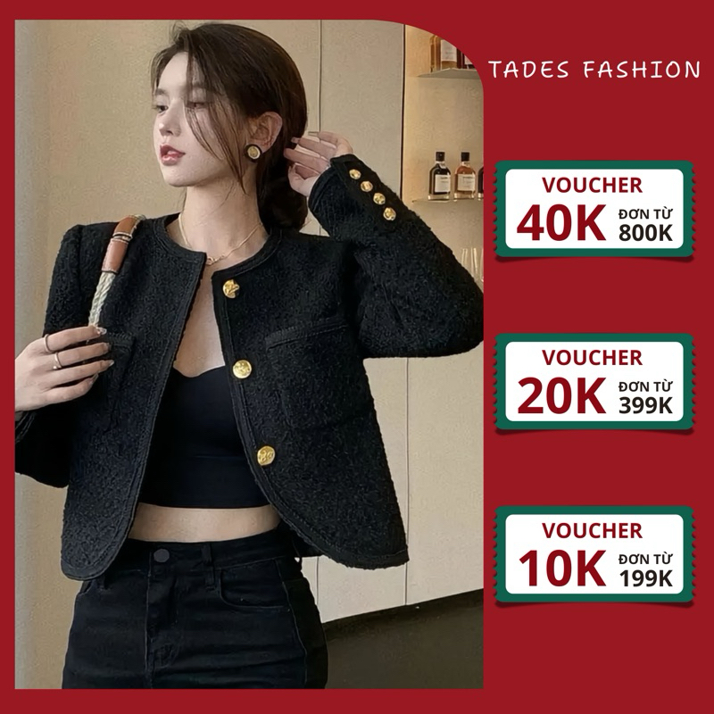 Áo Khoác Nữ - Áo Khoác Dạ Nữ TADES FASHION Túi Ngực Đính Cúc Phong Cách Sang Chảnh Cá Tính A466