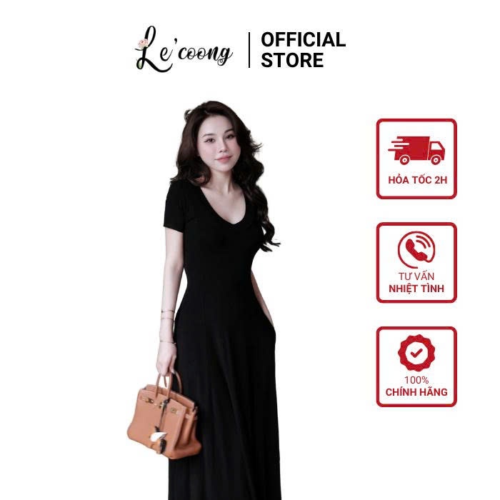 Váy Đi Biển Đẹp Dáng Dài Hai Màu Xám Đen Có Size 80kg LECOONG V759 Đầm Du Lịch Thiết Kế Đẹp Basic