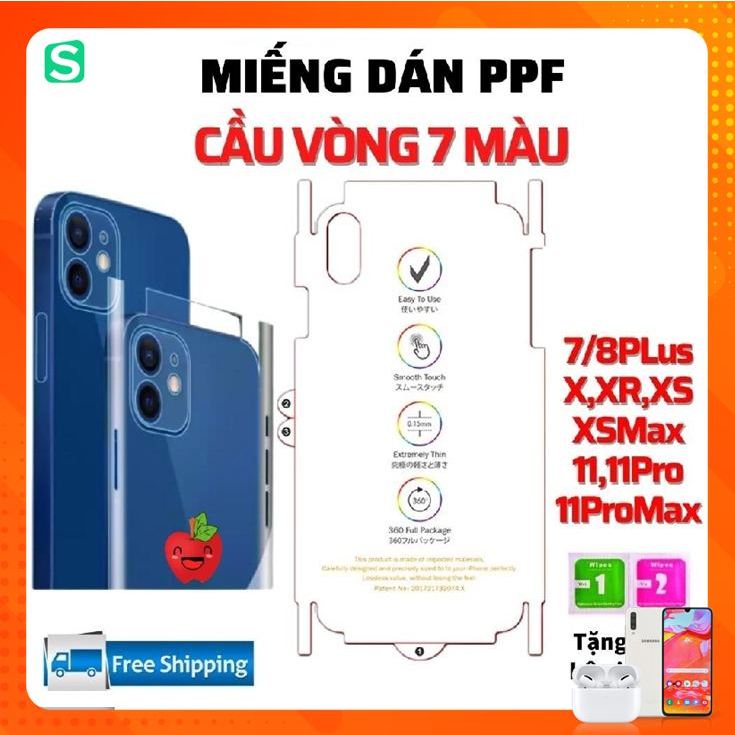 Miếng dán PPF mặt lưng ánh 7 màu cho iphone x xr xs xs max ip 6 plus ip 6s plus ip 7 plus ip 8plus
