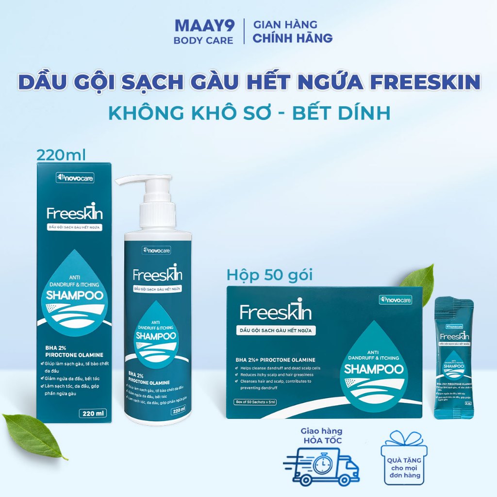 Dầu gội sạch gàu hết ngứa Novocare Freeskin không bết tóc do bị gàu, ngứa, nấm, viêm da tiết bã