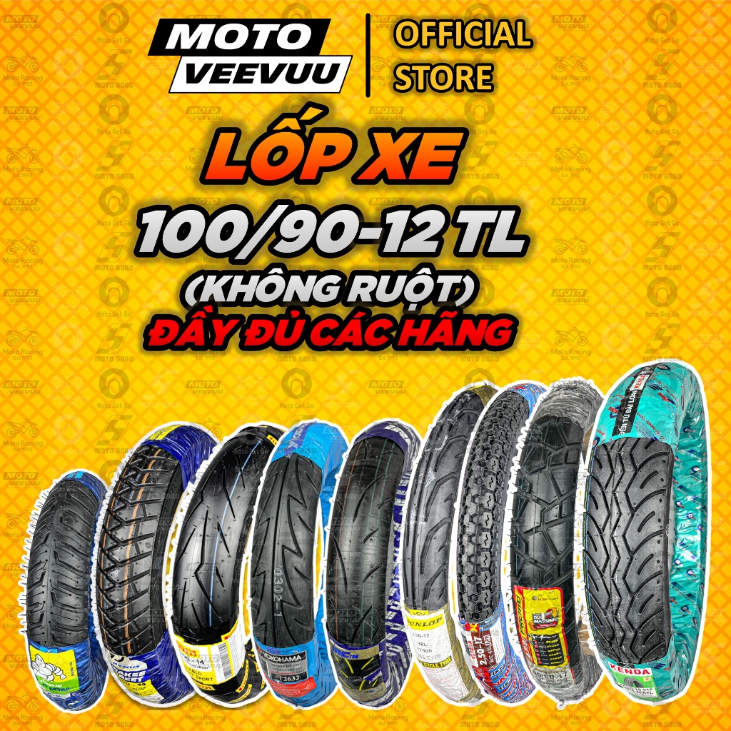 [MTVV] Vỏ lốp xe máy xe size 100/90-12 TL TẤT CẢ CÁC HÃNG 100 90 12 KHÔNG RUỘT<END>