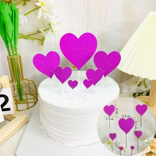 Set 7 Que Cắm Tim Nhũ Trang Trí Bánh Kem Đồ Trang Trí Bánh Sinh Nhật [FREESHIP💯]
