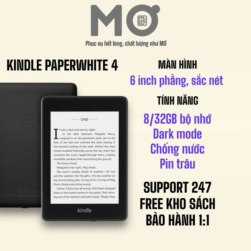Máy đọc sách Kindle Paperwhite 4 (tặng ốp+kho sách)