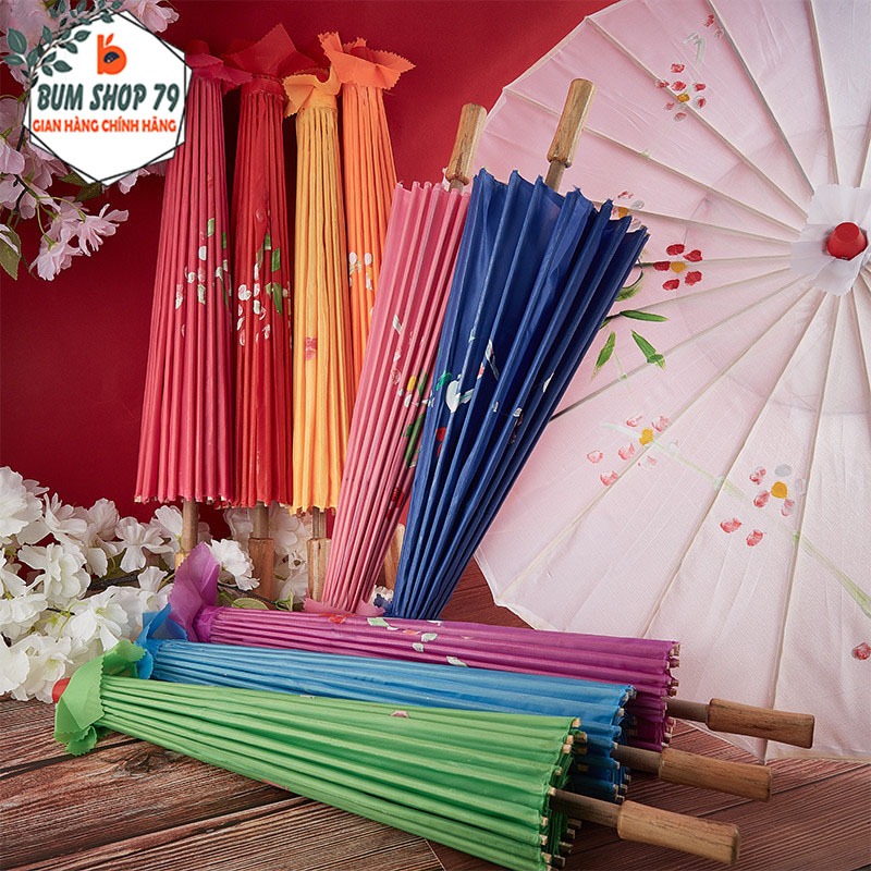 Ô Dù Cổ Trang Giấy Dầu Lụa Họa Tiết Hoa Lá Nhiều Màu Sắc, Dù Giấy Trang Trí Dùng Che Nắng Chụp Ảnh