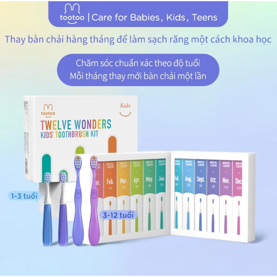 Bàn Chải Đánh Răng Trẻ em tootoo Twelve Wonders Lông Mềm Mịn Làm Sạch Mảng Bám Cho Bé 1-3 Tuổi