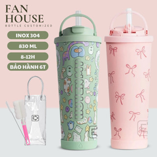 Ly giữ nhiệt khắc tên Pastel v2 830ml, bình nước giữ nhiệt Fan House inox 304 uống trà sữa chân trâu