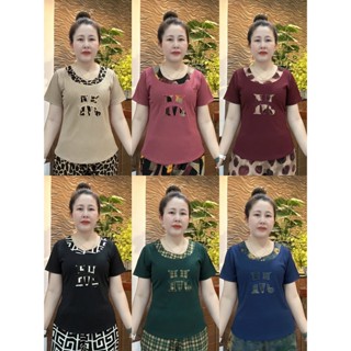 Bộ Đồ Trung Niên Nữ Mặc Nhà Áo Thun Dáng Đẹp, Quần Mango Họa Tiết Thời Trang U50 U60 hd136