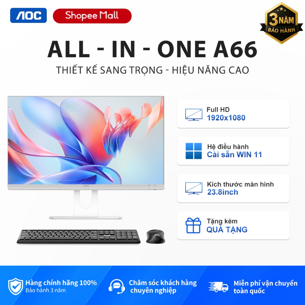 Bộ máy tính All In One AOC A66 I5 I7 8TH RAM 16GB , SSD 512GB Màn hình 23.8 Inch - Bảo hành chính hãng 3 năm